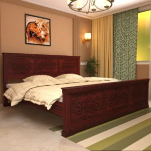 Solid Wood Flower Carved Bed (Teak Wood)