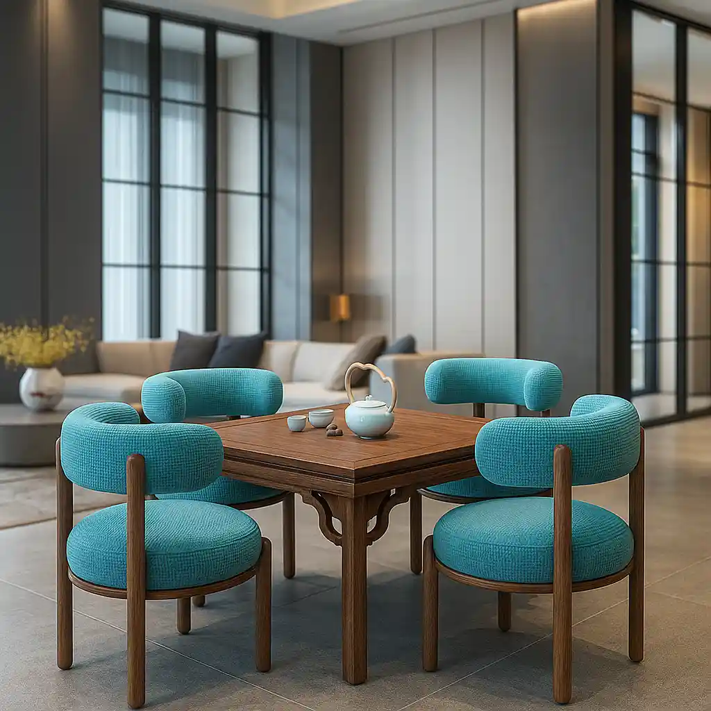 Kyoto Curve – 4-Seater Low-Height Sheesham Wood Dining Set