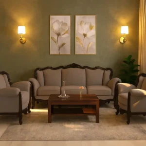 Heritage Luxe Teakwood Velvet Sofa Set