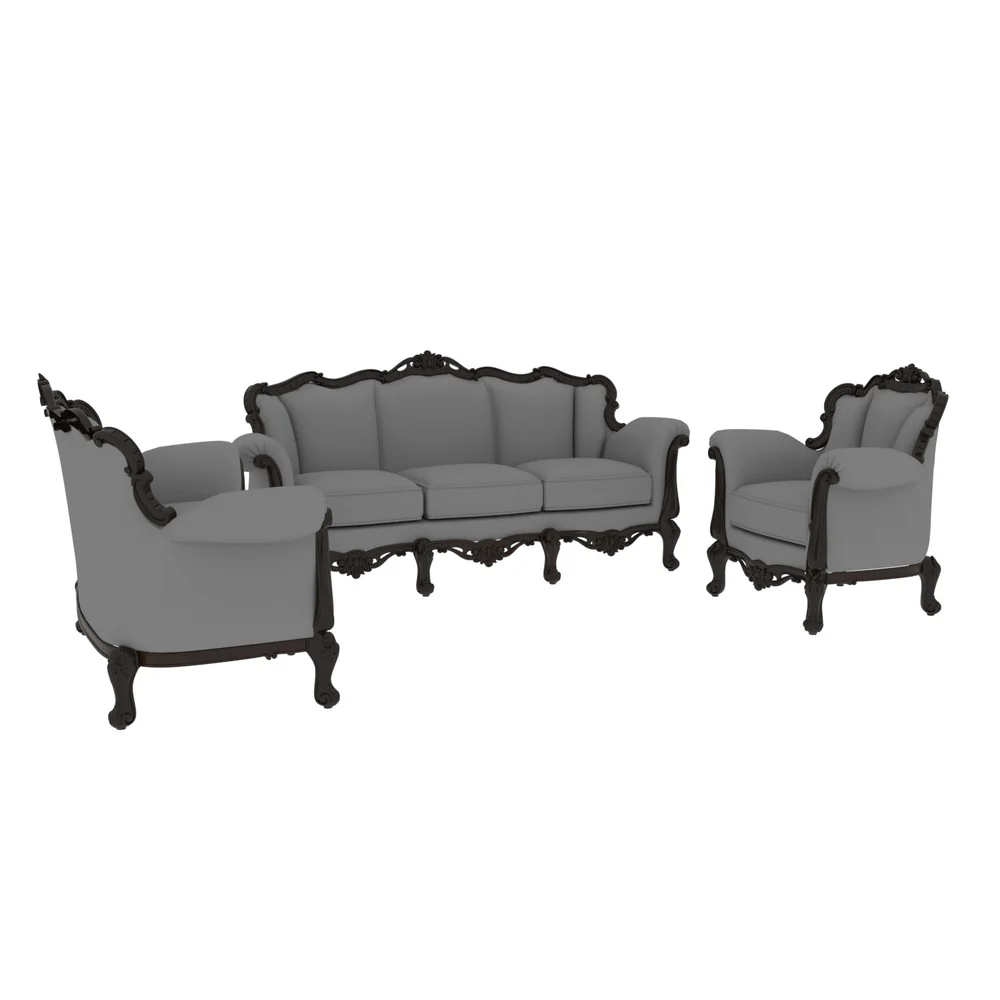 Heritage Luxe Teakwood Velvet Sofa Set - Image 2